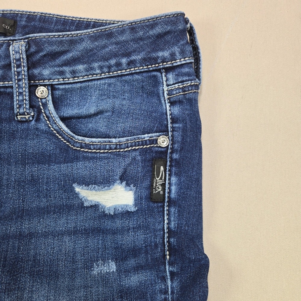 Silver Jeans Co Elyse Skinny Distressed Flap Pocket Blue Denim Women W29 L31 - Picture 4 of 12